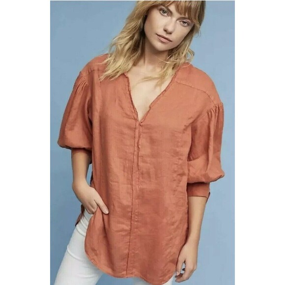 Anthropologie Tops - Anthropologie Holding Horses Womens Tunic Top Small Orange Linen Ginnie